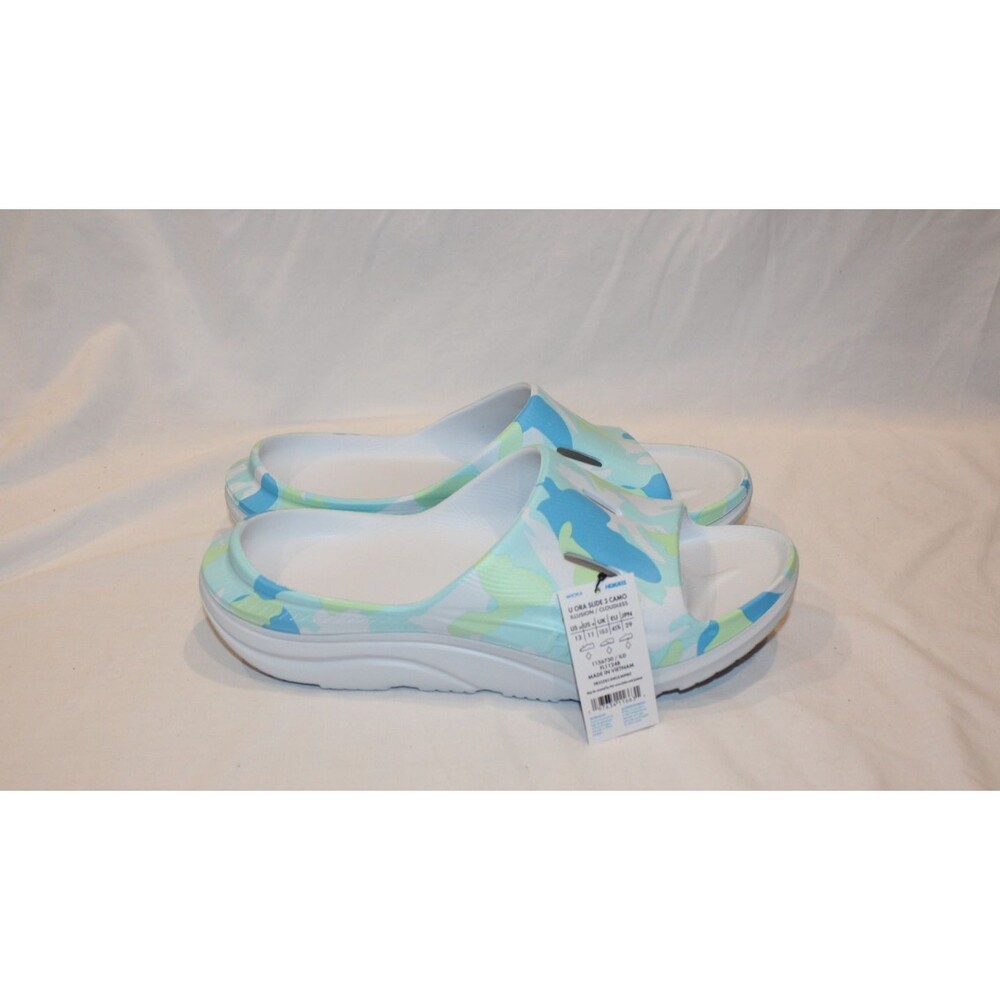 HOKA Men's U Ora Recovery Slide Sandals White Camo Blue Green NWT sz 14